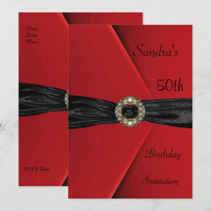Invitation Élégante 50ème Velours Rouge Perle Joya