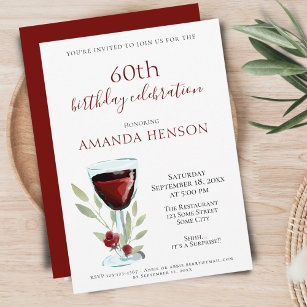 Invitation Élégante 60e anniversaire Red Wine Surprise Party