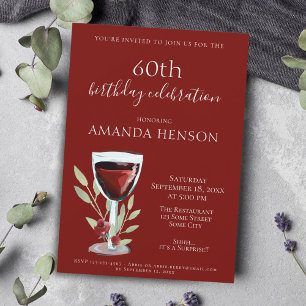Invitation Élégante 60e anniversaire Red Wine Surprise Party