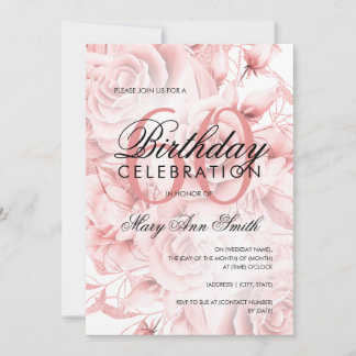 Invitation Élégante 60e fête d'anniversaire Floral Rose Gold