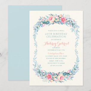 Invitation Elégante 60ème anniversaire fête florale aquarelle