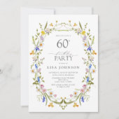 Invitation Elégante 60ème anniversaire fête florale aquarelle (Devant)