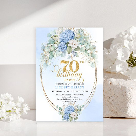 Invitation élégante 70e Anniversaire Hydrangea Ble