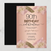 Invitation Elégante 90e anniversaire Rose Parties scintillant (Devant / Derrière)