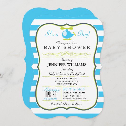 Invitation Élégante à Baby shower d'hélicoptère à  (Devant / Derrière)