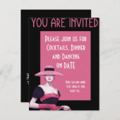 Invitation élégante à chapeau rose/Gants (Devant / Derrière)