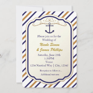 Invitation élégante à l'ancre nautique bleu blanc