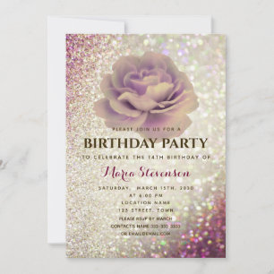 Invitation élégante à paillettes rose pour anniver