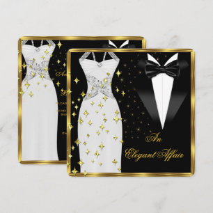 Invitation Élégante Affaire Robe Blanche Nœud Papillon Noir A