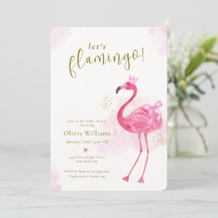 Invitation Élégante Aloha Or Rose Fête de Bébé Flamant Rose