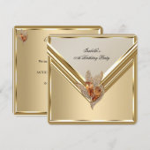 Invitation Elégante Amber Caramel Beige Gold Birthday Party (Devant / Derrière)