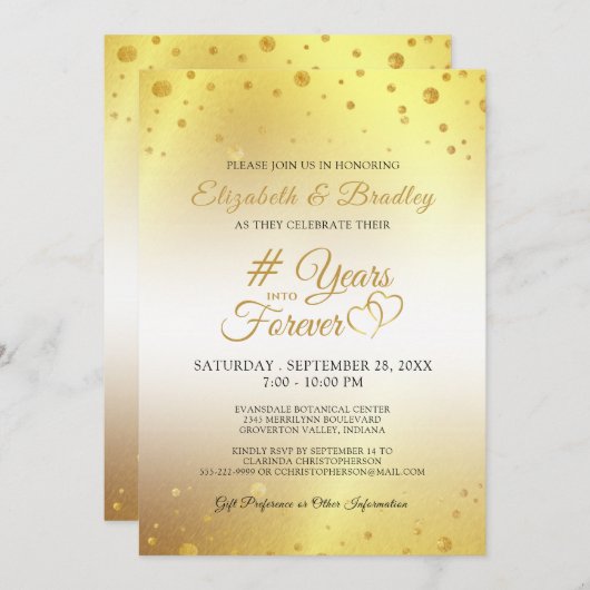 Invitation Élégante Anniversaire # ANS POUR TOUJOURS Or (Devant / Derrière)