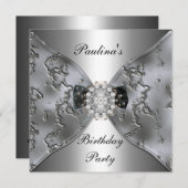 Invitation Élégante Anniversaire Bijou d'argent Di (Devant / Derrière)