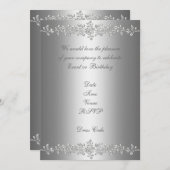 Invitation Élégante Anniversaire gris argent Rose  (Devant / Derrière)