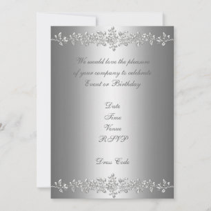 Invitation Élégante Anniversaire gris argent Rose 