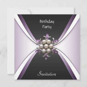 Invitation Élégante Anniversaire Mauve Noir Joyau