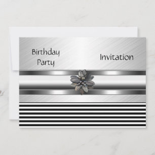 Invitation Élégante Anniversaire Rayure Noire Fête