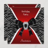 Invitation Élégante Anniversaire Rouge Wild Black  (Devant / Derrière)