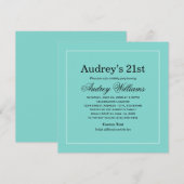 Invitation Elégante Aqua Blue 21e fête d'anniversaire (Devant / Derrière)