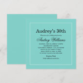 Invitation Elégante Aqua Blue 30e fête d'anniversaire (Devant / Derrière)