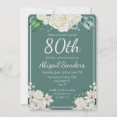 Invitation Elégante Aqua Rose Floral 80e fête d'anniversaire (Devant)