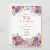 Invitation Elégante aquarelle 50e anniversaire Floral (Devant)