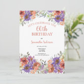 Invitation Elégante aquarelle 60e anniversaire Floral (Debout devant)