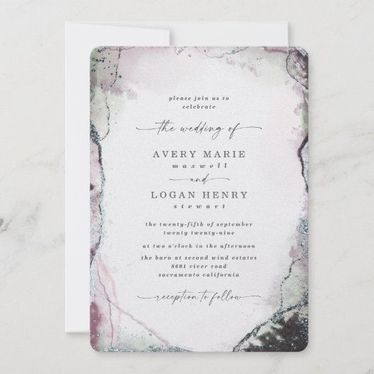 Invitation Elégante aquarelle Abstraite Mariage violet clair (Devant)