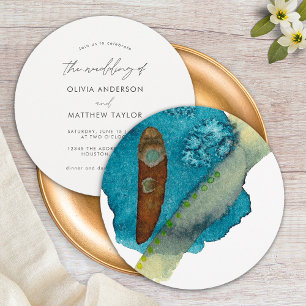 Invitation Elégante Aquarelle Abstraite Terre Bleue Simple