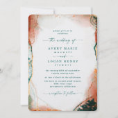Invitation Elégante aquarelle Abstraite Turquoise et Mariage  (Devant)