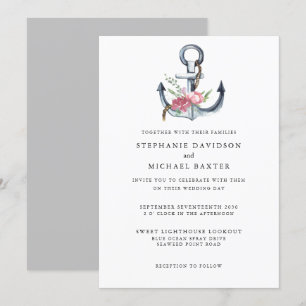 Invitation Elégante aquarelle Ancre nautique verte