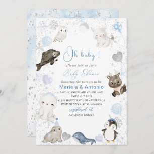 Invitation Elégante aquarelle Animaux arctiques d'hiver Baby