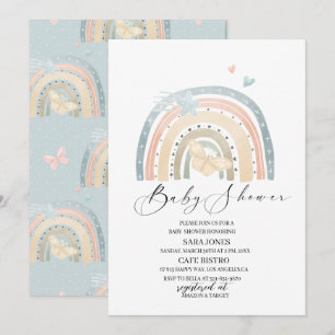 Invitation Elégante aquarelle arc-en-ciel et papillon Floral