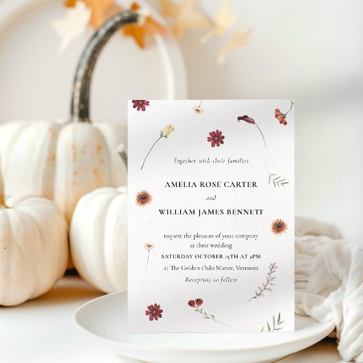 Invitation Elégante aquarelle automne Fleur sauvage Mariage d