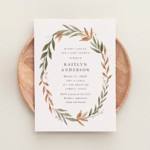 Invitation Elégante aquarelle Baby shower de couronne d'autom