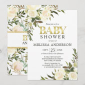 Invitation Elégante aquarelle Baby shower d'ivoire rose flora (Devant / Derrière)