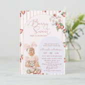 Invitation Elégante aquarelle Baby shower fille fraise (Debout devant)
