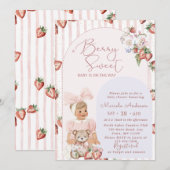 Invitation Elégante aquarelle Baby shower fille fraise (Devant / Derrière)