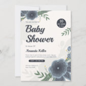 Invitation Elégante aquarelle Baby shower floral bleu (Devant)