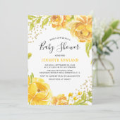 Invitation Elégante aquarelle Baby shower floral jaune (Debout devant)