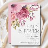 Invitation Elégante aquarelle Baby shower rose floral