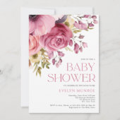 Invitation Elégante aquarelle Baby shower rose floral (Devant)