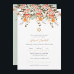 Invitation Elégante aquarelle Bat mitzvah de jardin Floral<br><div class="desc">Cette élégante invitation Bat mitzvah a une belle aquarelle corail et jardin fleuri orange. Il est délicat et moderne avec son écriture fleurie et l'étoile dorée de David. Il est parfait pour s'intégrer dans n'importe quel jardin ou Bat mitzvah à thème botanique.</div>