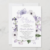 Invitation Elégante aquarelle bébé dans le sang Fleurs pourpr (Devant)