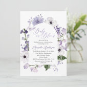 Invitation Elégante aquarelle bébé dans le sang Fleurs pourpr (Debout devant)