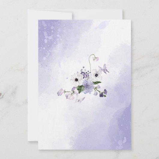 Invitation Elégante aquarelle bébé dans le sang Fleurs pourpr (Dos)