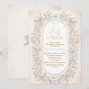 Invitation Elégante aquarelle bébé dans le sang Fleurs roses 