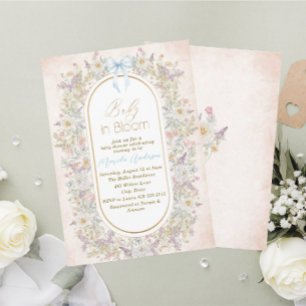 Invitation Elégante aquarelle bébé dans le sang Fleurs roses