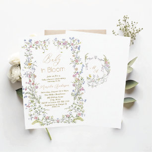 Invitation Elégante aquarelle bébé dans le sang Fleurs roses 