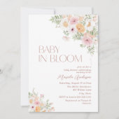 Invitation Elégante aquarelle bébé dans le sang Fleurs roses  (Devant)